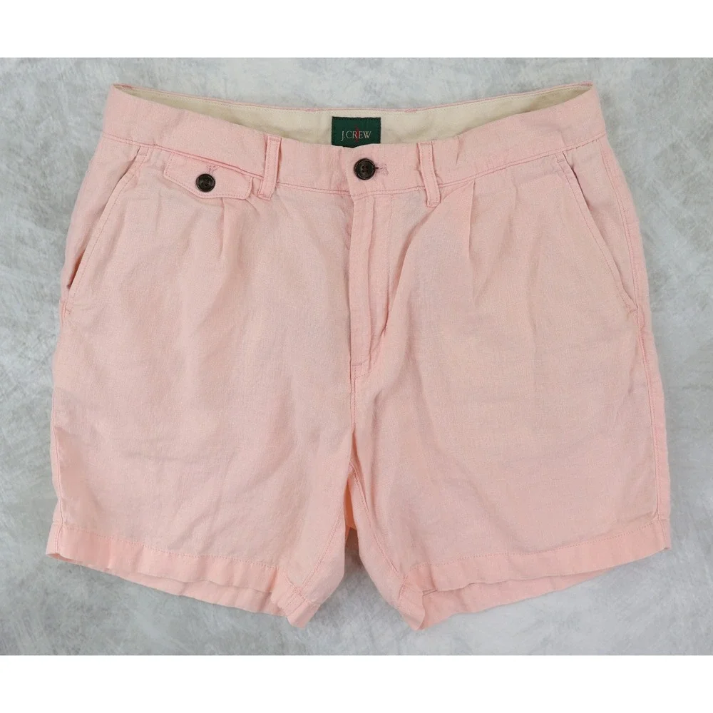 J. Crew Oarsman Pleated Linen Shorts Mens 32 Pink Single Pleat Summer 7